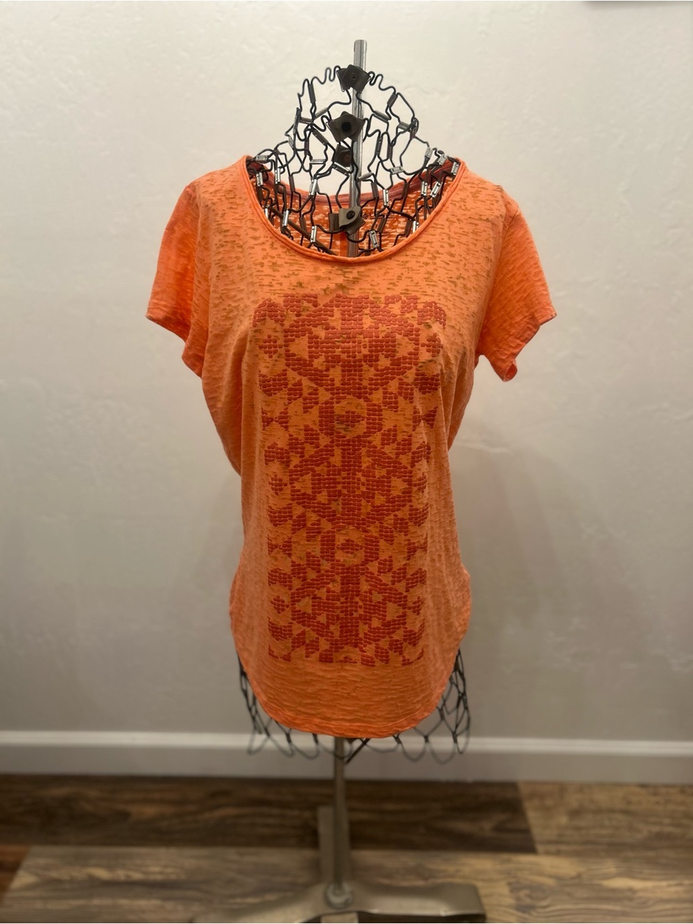 Columbia Orange Textured Graphic Tee Short Sleeve Top Small